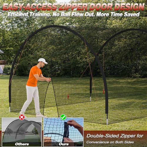 Batting Cages for Backyard - 22x10x10 ft Softball & Baseball Batting Cage Net with Zipper Door 4-Ply Anti-Tear Netting Batting Training Cage with Sturdy Steel Frame for Outdoor Indoor Use