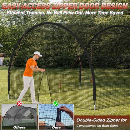 Batting Cages for Backyard - 22x10x10 ft Softball & Baseball Batting Cage Net with Zipper Door 4-Ply Anti-Tear Netting Batting Training Cage with Sturdy Steel Frame for Outdoor Indoor Use