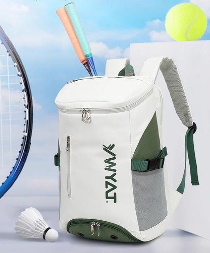 Badminton Tennis Backpack with Shoe Compartment,Racket Holder, Large Capacity Sports Bag for Tennis, Badminton, Pickleball, Squash - color: White&Green