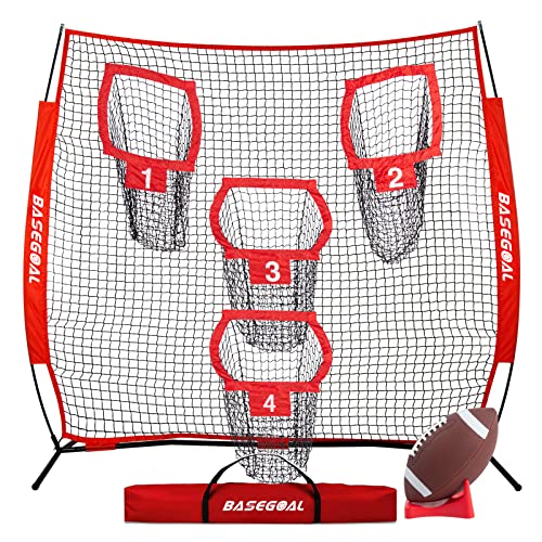 BaseGoal 8ft Football Nets with 4 Target Pockets for Improving Accuracy Throwing - style: Red