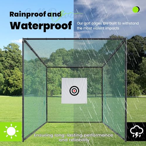 KUAFU Golf Driving Cage 10x10x10ft Golf Practice Cage Hitting Cage with Steel Frame Golf Nets Backyard for Full Swing and Chipping Practice Indoor or Outdoor, green、black, BL3100