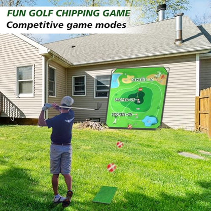 BaiYuan Golf Chipping Game Set for Dads & Junior Golfers, Indoor, Outdoor Backyard & Lawn Fun with 2 Golf Clubs, 24 Sticky Balls, Putting Mat & Carry Bag, Family Yard Target Game - size: 71"x71"
