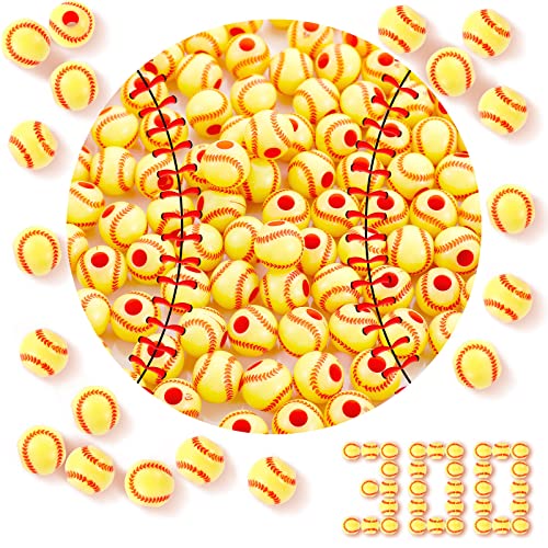 Giegxin 300 Pack Acrylic Softball Beads 12 mm Sports Ball Beads for Bracelets Jewelry Making Necklace Charms Craft Keychain Home Decoration Accessories(Softball)