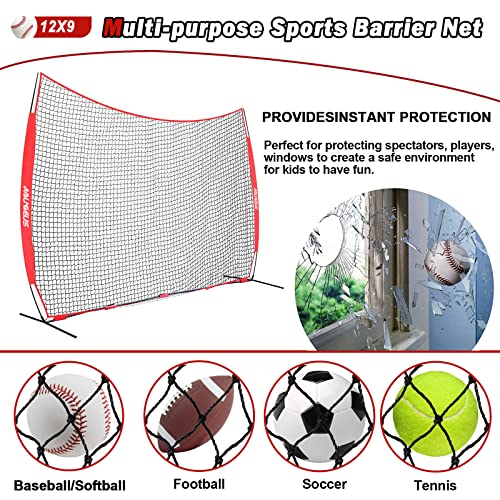 Sports Barrier Net,Sports Net,Barricade Backstop Net,Perfect for Baseball,Softball,Soccer, Basketball,Lacrosse - style: 12X9Ft-Red