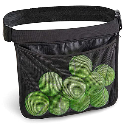 TOBWOLF Adjustable Tennis Ball Band Holder, Pickleball Waist Pouch, Mesh Hip Ball Bag Carrier, Fanny Pack Holding 8-10 Tennis or Pickleball for Cycling, Golf