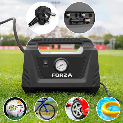 FORZA Electric Ball Pump [230V] – Sports Ball Pump for Fast Inflation – Triple Pressure Gauge [PSI, KPA, & BAR] – EU Plug with UK Adapter
