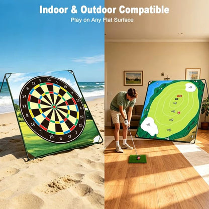 HOTWIND Golf Chipping Game Mat 71" x 71" 2-Sided Hook & Loop Sticky Golf Practice Pad with Stand Portable Indoor Outdoor Backyard Camping Golf Game Accessories for Family Adults Not Included