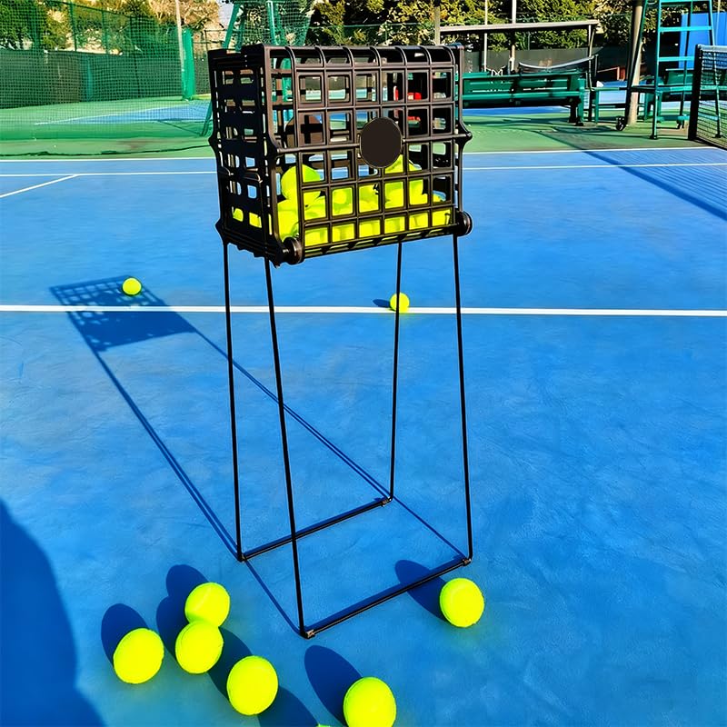 Portable Tennis Balls Hopper with Wheel - 75 Tennis Balls Capacity,Tennis Ball Retriever Basket Carrier Gatherer Picker Hopper Container ，Easy-Roll Design for Practice & Training