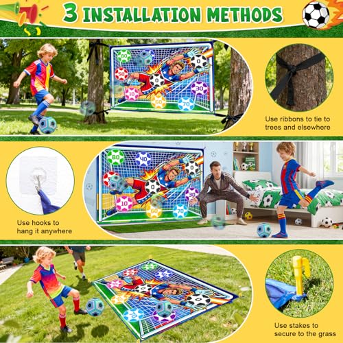 Soccer Ball Game Set for Kids Sticky Flannel Target with 2 Balls, Indoor Outdoor Backyard Shooting Toss Game, Sticky Soccer Ball Game Sports Toys Gift for Boys Girls 3-5 6-8 8-12 Year Old