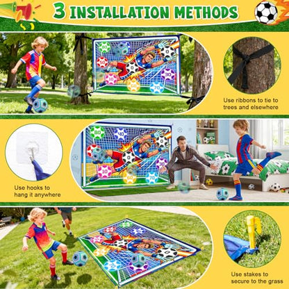 Soccer Ball Game Set for Kids Sticky Flannel Target with 2 Balls, Indoor Outdoor Backyard Shooting Toss Game, Sticky Soccer Ball Game Sports Toys Gift for Boys Girls 3-5 6-8 8-12 Year Old
