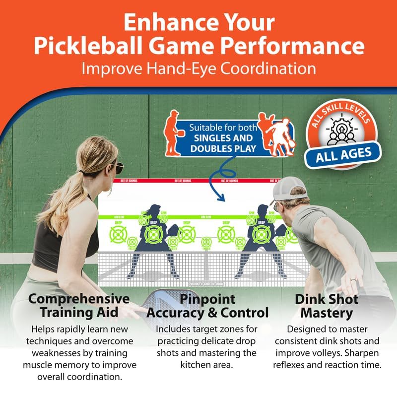 Pickleball Dink Pad Practice Board Poster Rebounder Training Aid - Improve Your Pickle-Ball Game Dinks & Reflexes - Transform Any Wall Into A Pickle Ball Court and Net Indoor or Outdoors by Modfamily - size: XL 3'x6' (2 Persons)
