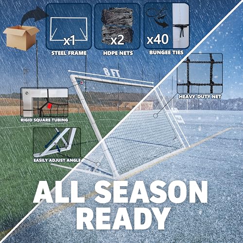 8x5 Ft Soccer Rebounder Goal, Heavy Duty 3MM Steel Frame w/Two Nets, 5 Adjustable Angles for Passing, Shooting & Skills Practice