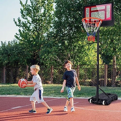 Giantex Basketball Hoop Outdoor Indoor, 4.3 FT-8.2 FT Height Adjustable Basketball Goal Court System w/Fillable Base, Backboard & 2 Wheels, Portable Basketball Hoop for Kids Backyard Driveway