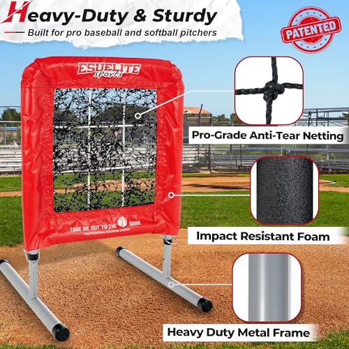 Heavy-Duty 9 Hole Pro Style Baseball & Softball Pitching Net with Strike Zone Target - Adjustable Portable Design - style: Red Pro