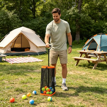 Tennis Ball Hopper, Holds 40+ Pickleballs or 50+ Tennis Balls, Lightweight Durable Steel Frame, Portable Adjustable Ball Picker（Excluding Ball） - color: Yellow