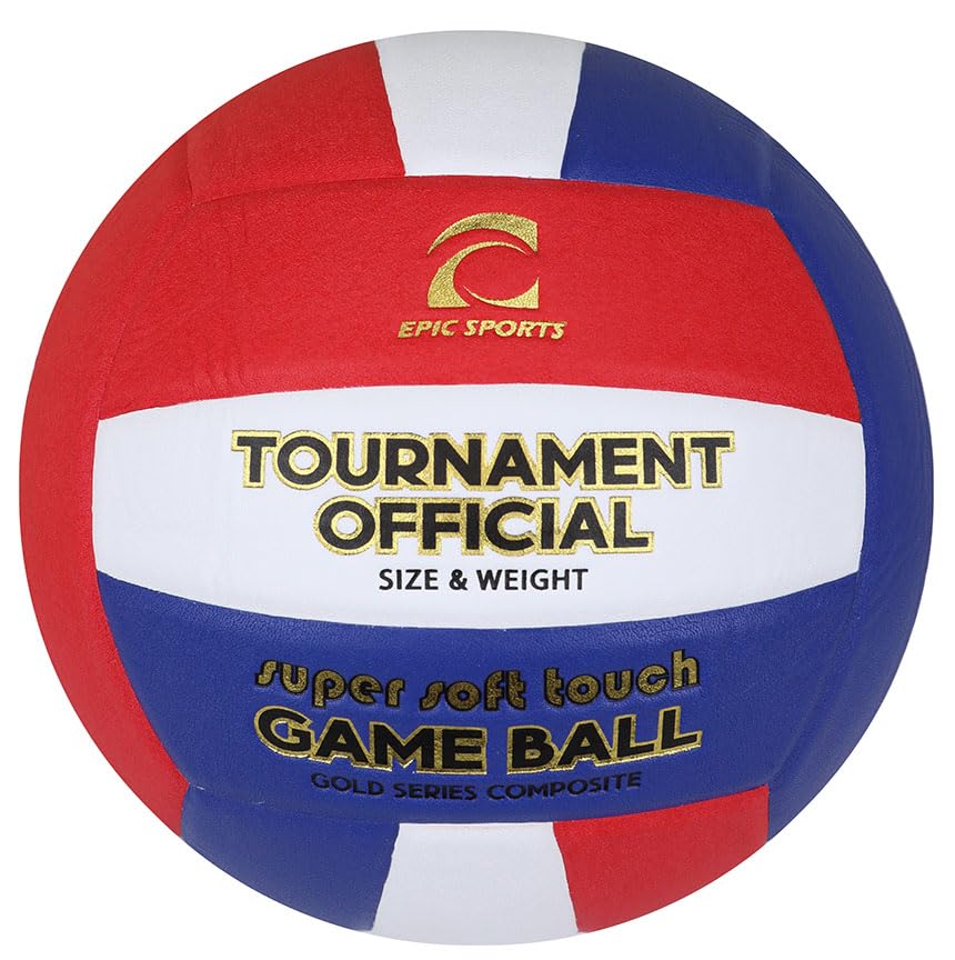 Epic Gold Series Tournament Official Game Volleyball (24-Colors Available) - color: SCARLET/WHITE/ROYAL