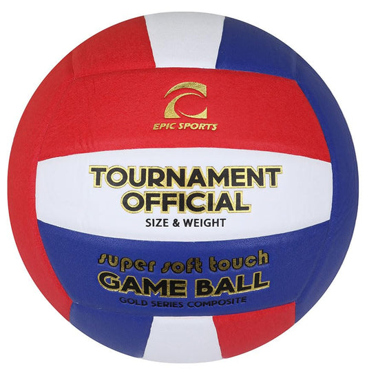 Epic Gold Series Tournament Official Game Volleyball (24-Colors Available) - color: SCARLET/WHITE/ROYAL