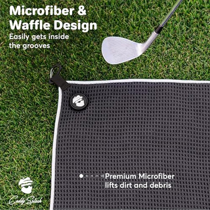Golf Club Water Brush PRO + Golf Pocket Mag Towel - Black Bundle