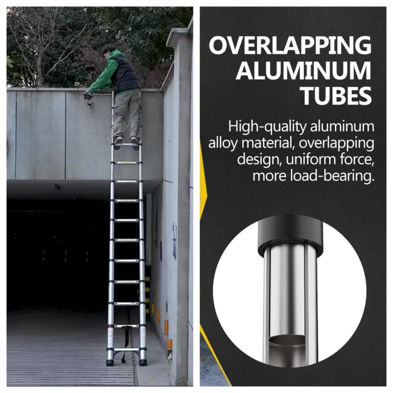 Telescoping Ladder, Aluminum Lightweight Extension Ladder with 2 Triangle Stabilizers, Heavy Duty 330lbs Max Capacity, Multi-Purpose Collapsible Ladder for RV or Outdoor Work (13.5FT) - size: 13.5FT