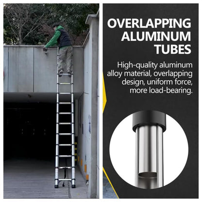 Telescoping Ladder, Aluminum Lightweight Extension Ladder with 2 Triangle Stabilizers, Heavy Duty 330lbs Max Capacity, Multi-Purpose Collapsible Ladder for RV or Outdoor Work (13.5FT) - size: 13.5FT