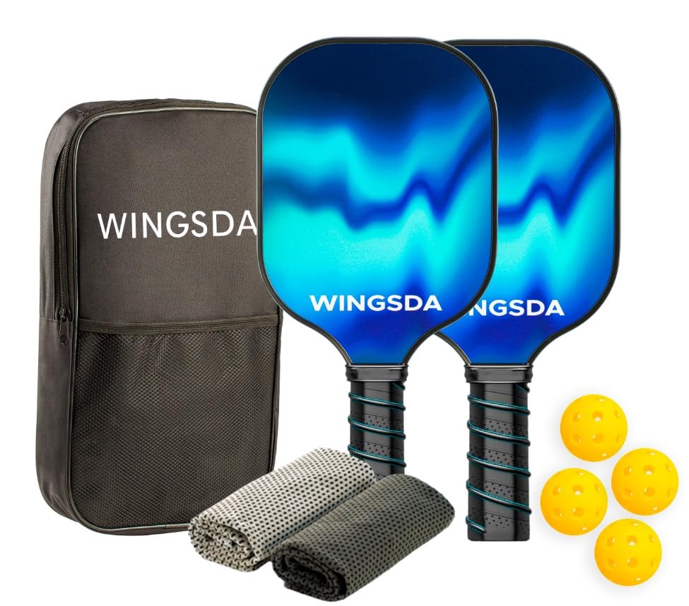 Professional Pickleball Paddles Set of 2, Fiberglass Surface Pickle Ball Set | 2 Pickleball Racket - 4 Pickle Balls - 2 Towels- Pickleball Paddle Bag |, Pickle Ball Paddle Set for Men, Women, Adults