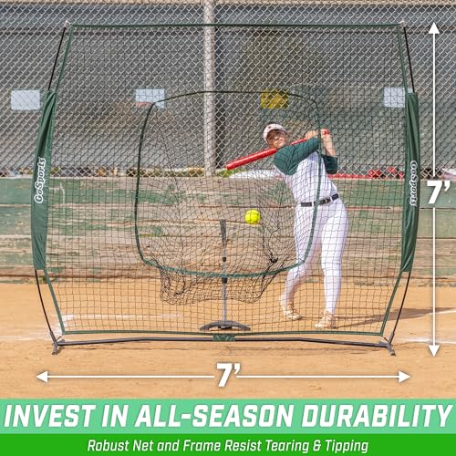 GoSports 7 x 7 ft Baseball & Softball Nets - Available in Team Colors - Batting & Pitching Net with Strike Zone - color: Green