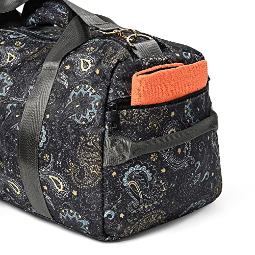 Boulder Bee Pickleball Bags, Premium Pickleball Tote Bag for Girls, Women’s Hand/Shoulder Gym Bag w Water Bottle Holder, with Pickleball Racquet/Paddle Holder - color: Duffel Bag-Brown cashew flower