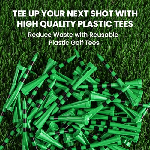 Golf Tees Plastic 3 1/4 Inch with Built-in Hat Clip 20 Pack, Unbreakable 4-Prong Striped Tees for Consistent Height, Bright Colors with Quick On-Course Access Design - color: Green