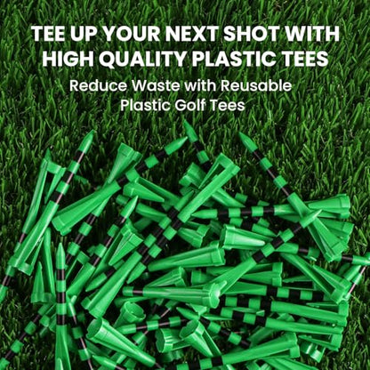Golf Tees Plastic 3 1/4 Inch with Built-in Hat Clip 20 Pack, Unbreakable 4-Prong Striped Tees for Consistent Height, Bright Colors with Quick On-Course Access Design - color: Green