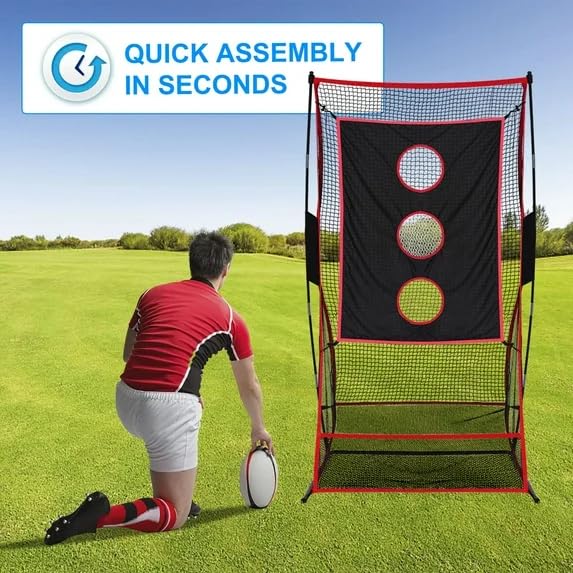 PGL Football Net for Throwing Accuracy - 3x6 ft Kicking Cage with 3-Hole Target Cloth - Heavy Duty Quarterback Training Equipment for Adults and Youth - Portable Backyard Trainer Aid with Carry Bag