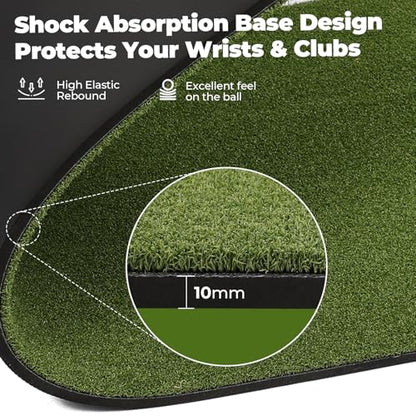 FAHKNS Real Feel Golf Hitting Mat (5x4ft), Large Double Turf, Golf Indoor and Outdoor Practice Mat with Sight Line and Approach Angle Aid, for Swing, Chipping, Putting
