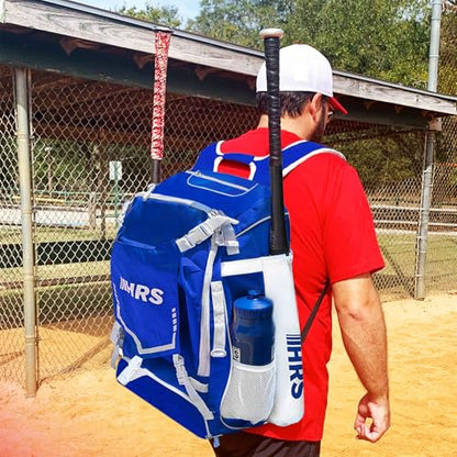 Hit Run Steal Bat Bag Backpack, Holds 4 Bats, Gloves, Helmet, and Cleats, Royal Blue