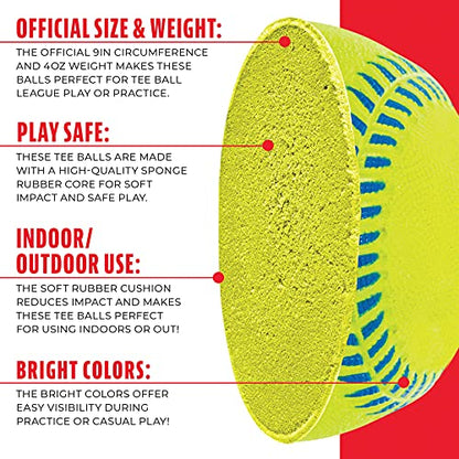 Franklin Sports - Pro Brite - Neon Rubber Teeball - MLB - Youth Tball - Baseball + Softball - Indoor & Outdoor Use - style: 12 pack