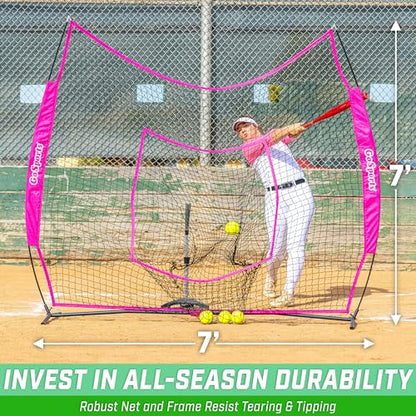 GoSports 7 x 7 ft Baseball & Softball Nets - Available in Team Colors - Batting & Pitching Net with Strike Zone - color: Pink