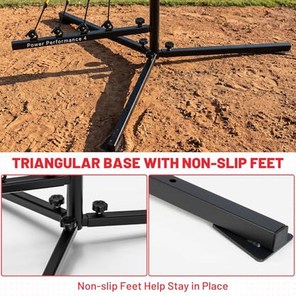 Baseball Softball Swing Trainer with Tripod Base, Adjustable Height Batting Trainer for Solo Hitting Practice, Auto-Return Trainer with 4 Elastic Ropes, Ground Pegs & Carry Bag