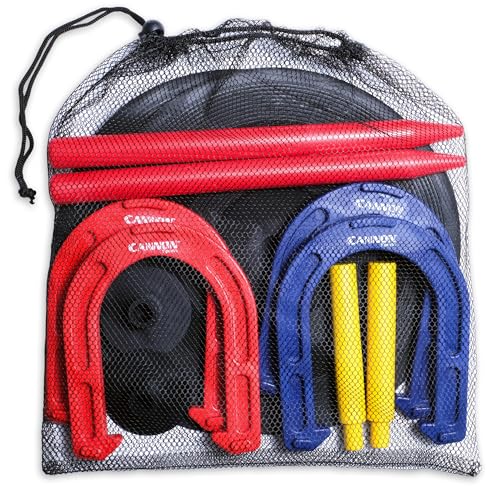 Cannon Sports 13pc Horseshoe Game Set – Portable Indoor/Outdoor Lawn Game with Safe Plastic Horseshoes & Carry Bag – Perfect for Backyard, Tailgates, Camping, and PE Classes