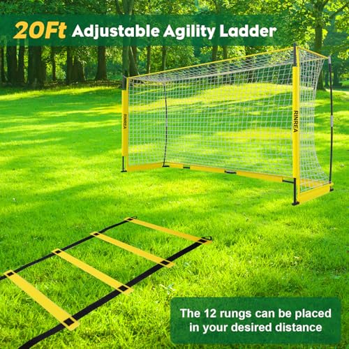 RINREA Portable Soccer Goal, Collapsible Soccer Goal Net Metal Base, Quick Setup Soccer Training Equipment with 1 Carry Bag, 1 Agility Ladder, 4 Ground Nails - color: 14×7ft Yellow