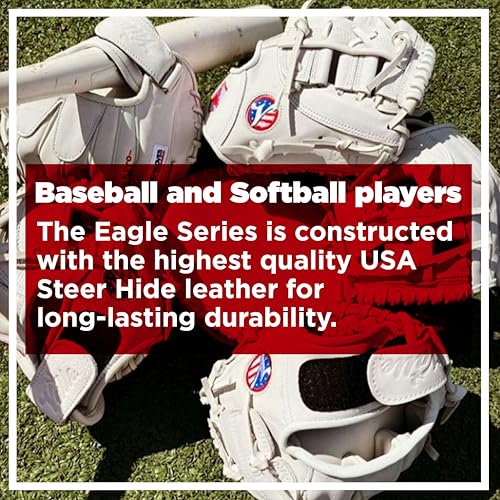 Valle Eagle 975S Strap-Back Infield Baseball Glove I Web – Sure Catch, Made with Soft Steer Hide Leather - Advanced Training & Practice Mitt for Youth, Boys & Girls – White, 9.75”