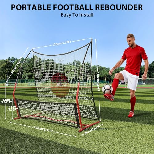 2-in-1 Soccer Rebounder Net, Easy Setup with 6'x4.6' Large Net and 6'x1.6' Small Bounce Back Net for Outdoor Soccer Practice, Passing, Volley, and Solo Training