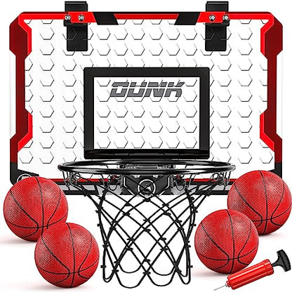 TEMI Indoor Basketball Hoop for Kids, Door Room Basketball Hoop,Mini Basketball Hoop with 4 Balls, Basketball Toys for 3 4 5 6 7 8 9 10 11 12 Year Old Boys