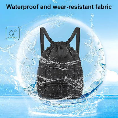 Sports Drawstring Backpack, Waterproof Swim Gym Bag for Women&Men, String Basketball Pack with Shoes Compartment, Dark Blue - color: Dark Blue