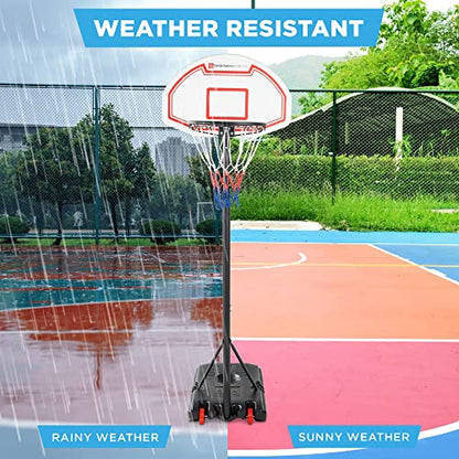 Best Choice Products Kids Height-Adjustable Basketball Hoop, Portable Backboard Set w/ 2 Wheels, Fillable Base, 70.5in to 82.3in Tall - style: White
