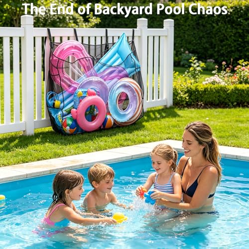 Pool Float Storage Organizer, Hanging Mesh Bag for Pool Toys, Extra Large Above Ground Poolside Holder Net for Inflatable Balls, Water Rafts, Noodles and Other Swimming Pool Accessorie, Black - size: Large