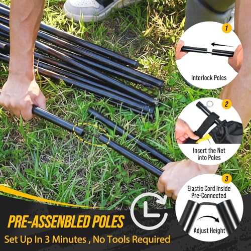 Volleyball Badminton Pickleball 3-in-1 Combo Net Set, 5.1-7.4ft Adjustable Height Sports Nets for Backyards, Portable 17ft Outdoor Net with Carry Bag, Rackets and Balls