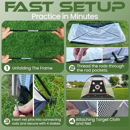 Golf Net for Backyard 10x7ft with 20 Foam Balls Set & Tri-Mat, Heavy Duty Golf Hitting Net Indoor Outdoor with Target, Home Training Equipment for Driving Chipping Swing Practice