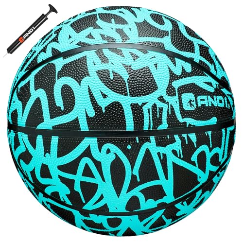 AND1 Fantom Graffiti Rubber Basketball - Streetball for Indoor and Outdoor Use, Deep Channel Construction and Durability - color: Mint, size: 29.5 W/ Pump