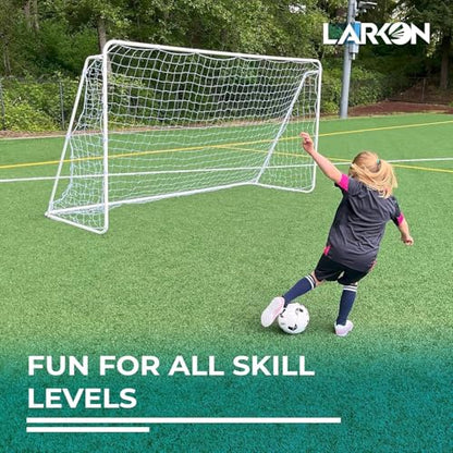 Soccer Goal 12×6 – Larkon – Backyard, Training and Tournament Size – Durable Rust-Free Guarantee Steel Frame for Kids and Adults – with Net, Cones, Storage Bag, Stakes and Easy Assembly