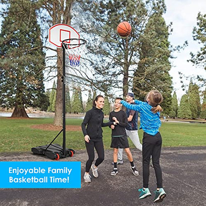 GYMAX Basketball Hoop, 7.1-8.1FT Adjustable Portable Basketball Goal w/Shatterproof Backboard, 2 Wheels & Nets, Indoor/Outdoor Basketball Hoop Stand System for Kids, Teens, Adult, Gym, Driveway
