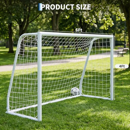 Steel Competition Soccer Goal, 6x4 ft Portable Backyard Soccer Goal with Net & Ground Stakes, Outdoor Practice Goal for Adults & Youth