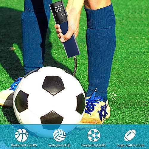 Pumteck Electric Ball Pump, Smart Air Pump Portable Fast Ball Inflation with Precise Pressure Gauge and Digital LCD Display for Football Basketball Volleyball Football - color: Dark Blue